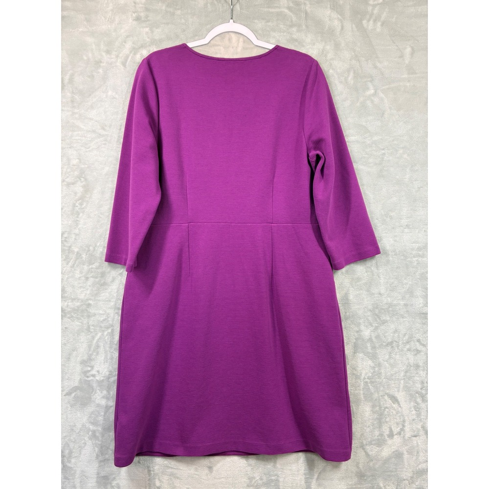 Boden Purple Ottoman Ribbed V-Neck Shift Dress Pockets US 14R J0235 - Picture 2 of 8